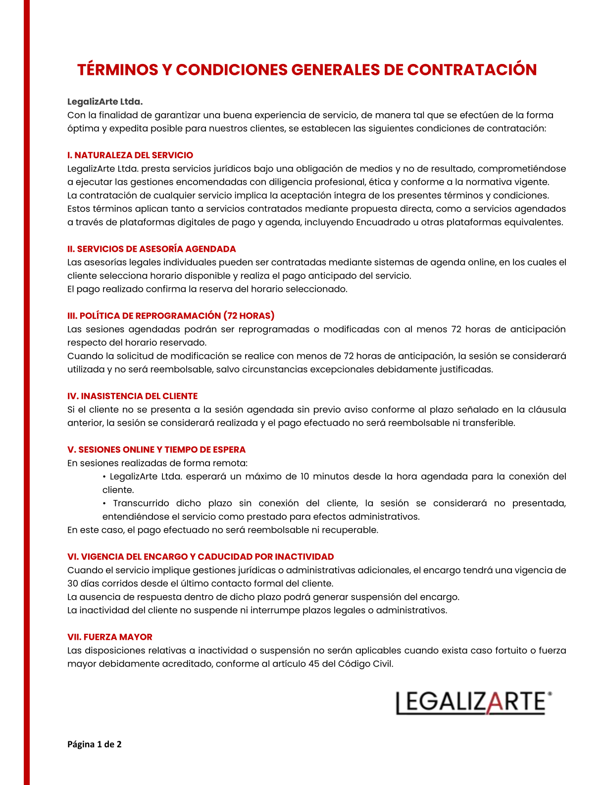 Términos y condiciones, página 1 de 2